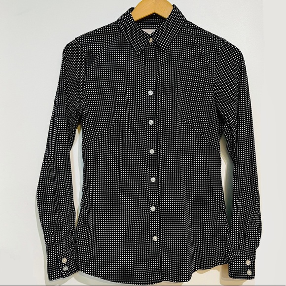 BANANA REPUBLIC Black White Polka Dot Dress Shirt Button Collar Long Sleeve SZ 4 - Picture 4 of 10